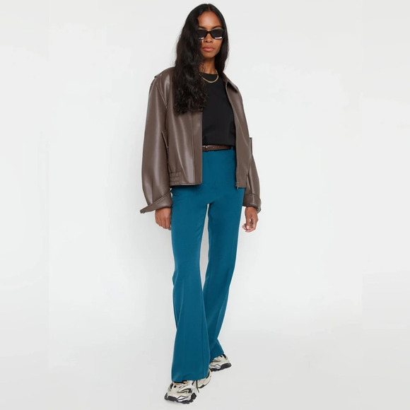 Oak & Fort Teal Back Slit Slim Straight Trouser- Size 8 - Picture 1 of 9